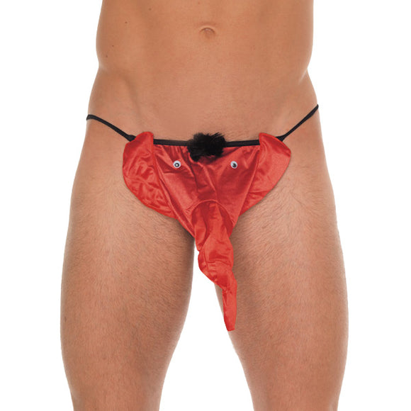KinkyDiva Mens Black GString With Red Elephant Animal Pouch £13.99