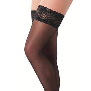 KinkyDiva Black HoldUp Stockings With Floral Lace Top £13.99